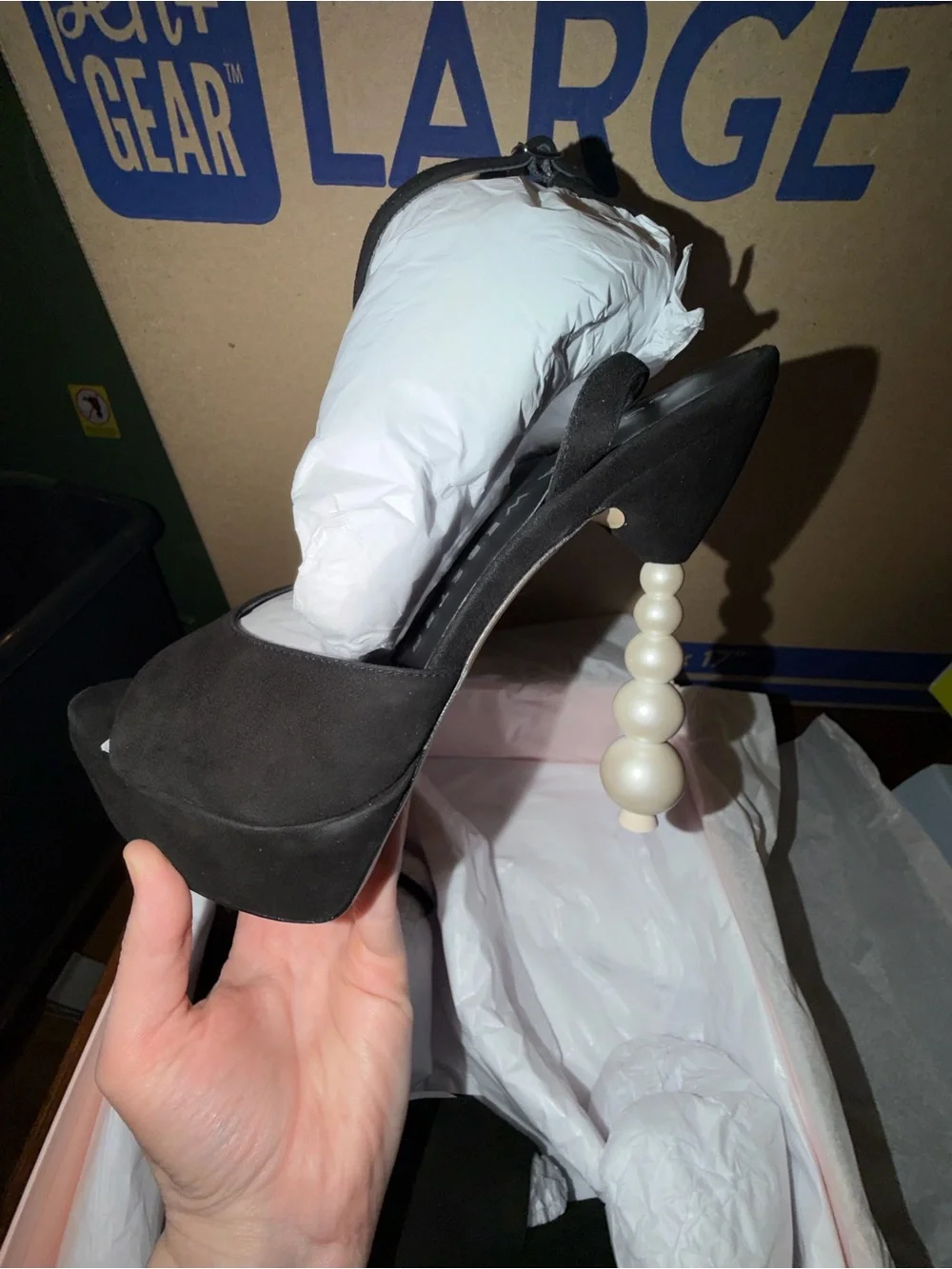 Sophia Webster Black Pearl-Bead Sculpted Heel Platform Sandal